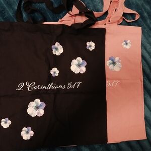 Scripture Black and Pink Floral Tote Bags